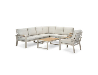 Seattle hoek loungeset met stoel 7 personen incl. tafel | aluminium + polywood | beige | 5-delig