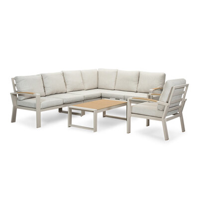 Seattle hoek loungeset met stoel 7 personen incl. tafel | aluminium + polywood | beige | 5-delig