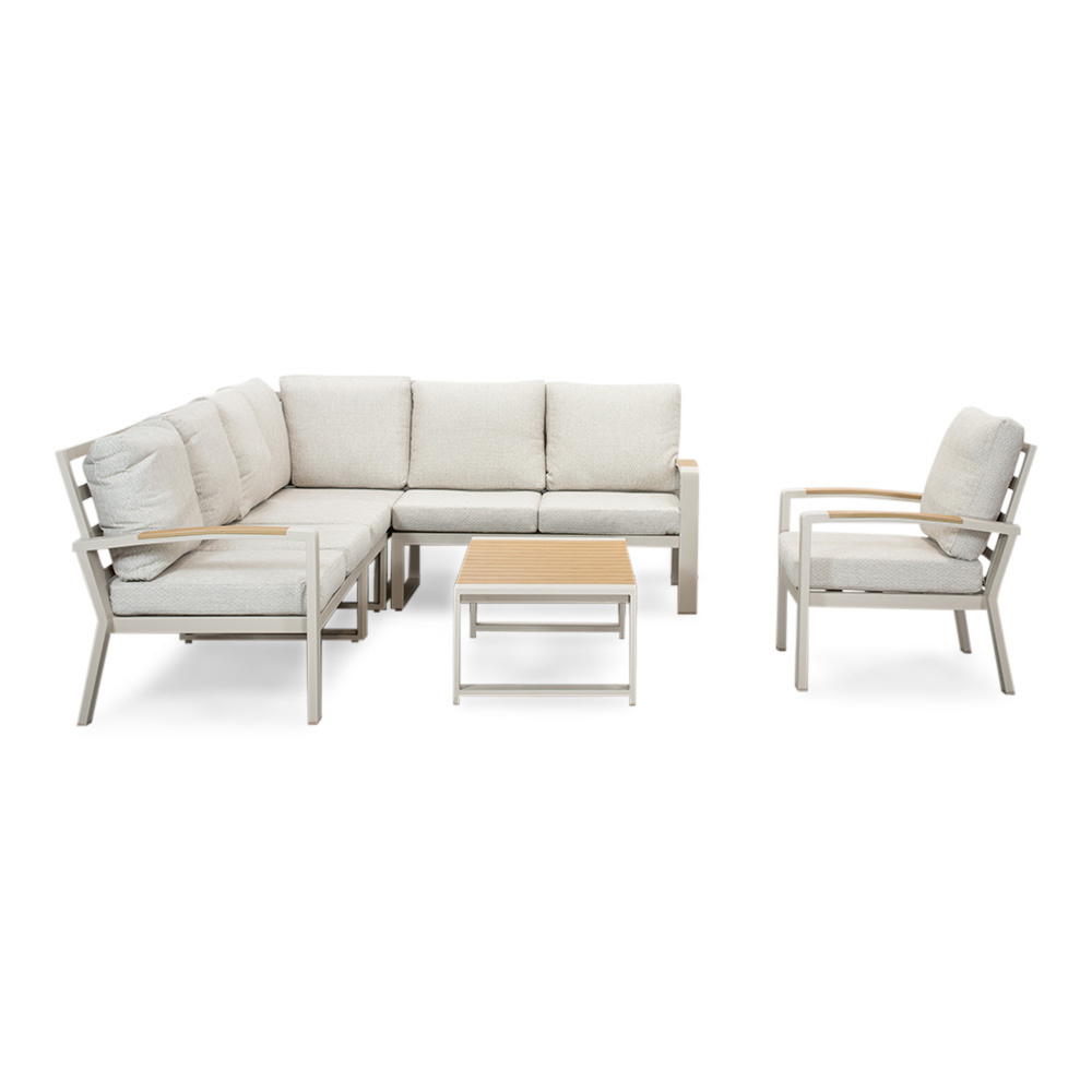Seattle hoek loungeset met stoel 7 personen incl. tafel | aluminium + polywood | beige | 5-delig