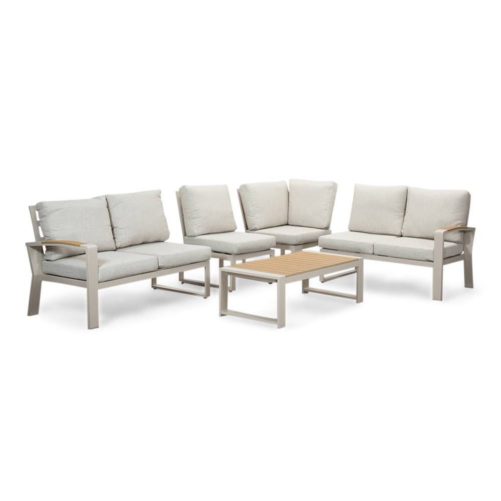 Seattle hoek loungeset met stoel 7 personen incl. tafel | aluminium + polywood | beige | 5-delig