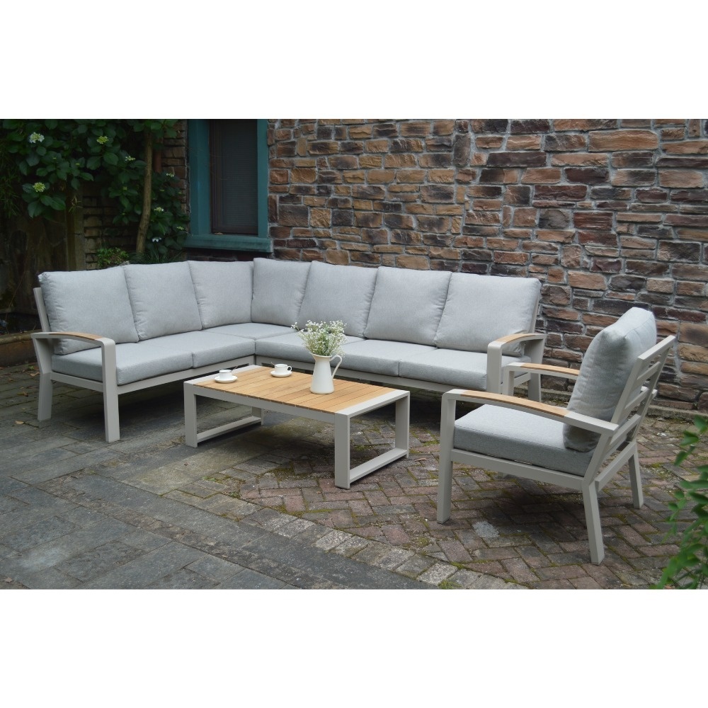 Seattle hoek loungeset met stoel 7 personen incl. tafel | aluminium + polywood | beige | 5-delig