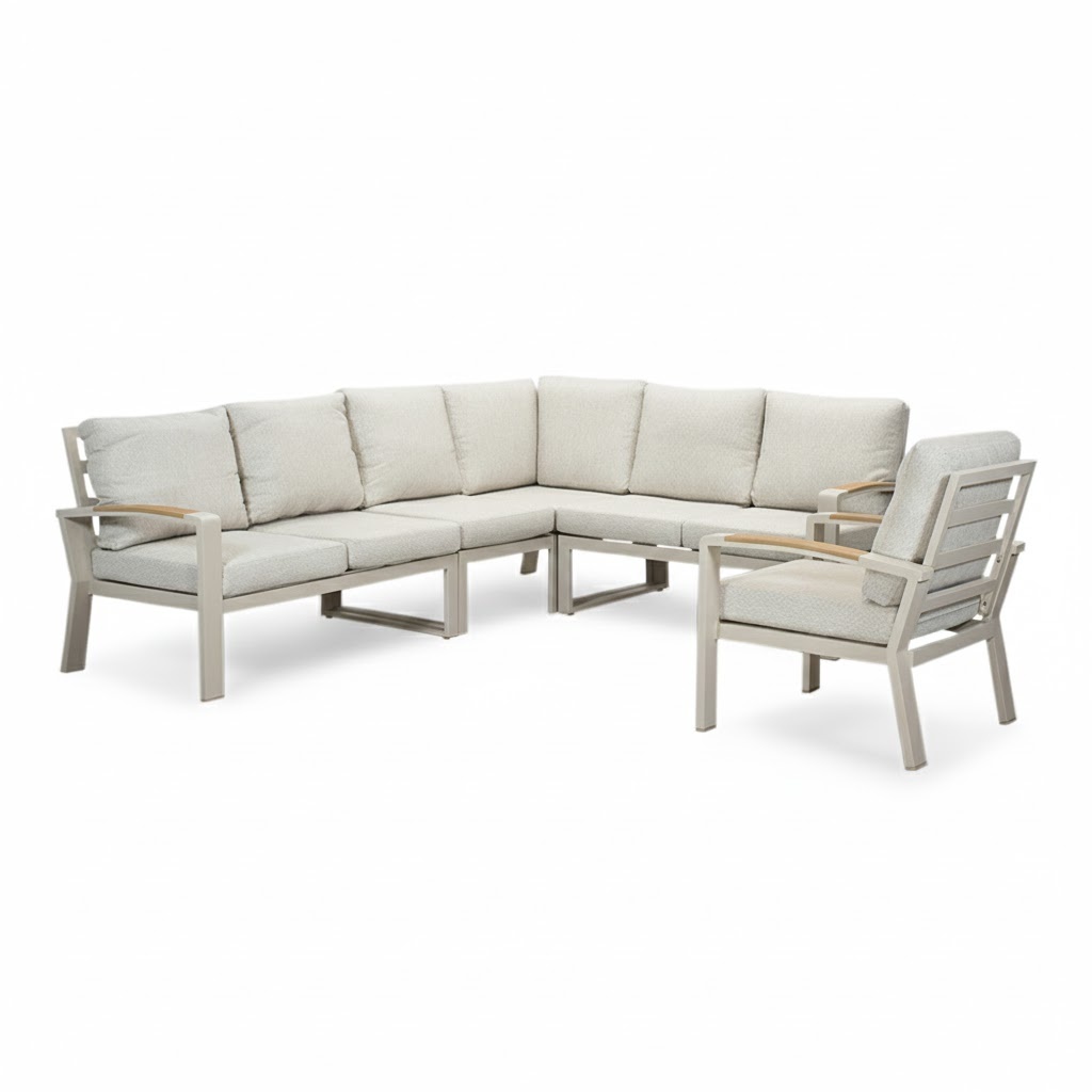LUX outdoor living Seattle hoek loungeset met stoel 7 personen | aluminium + polywood | beige | 4-delig 270x210cm