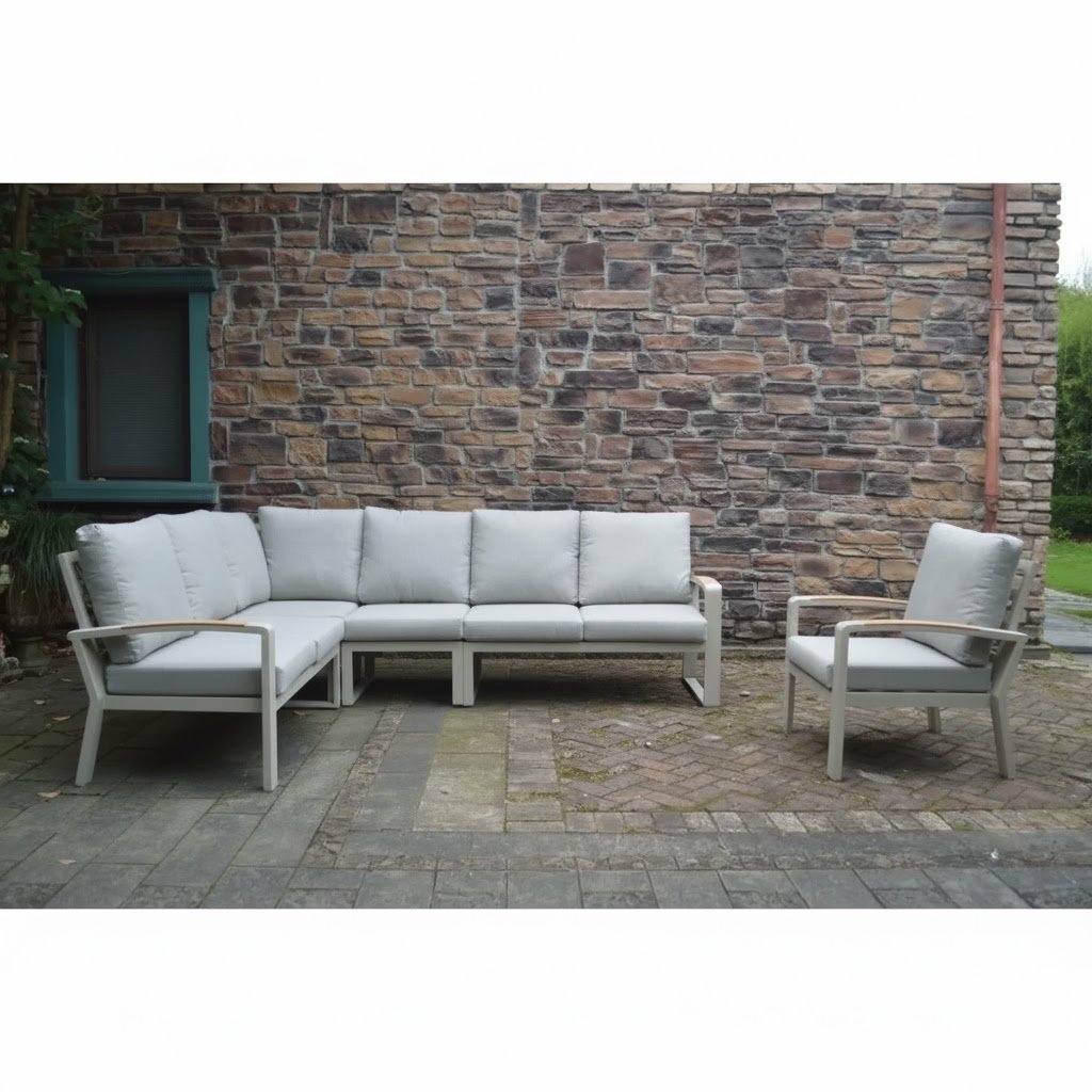 Seattle hoek loungeset met stoel 7 personen | aluminium + polywood | beige | 4-delig - 270x210cm