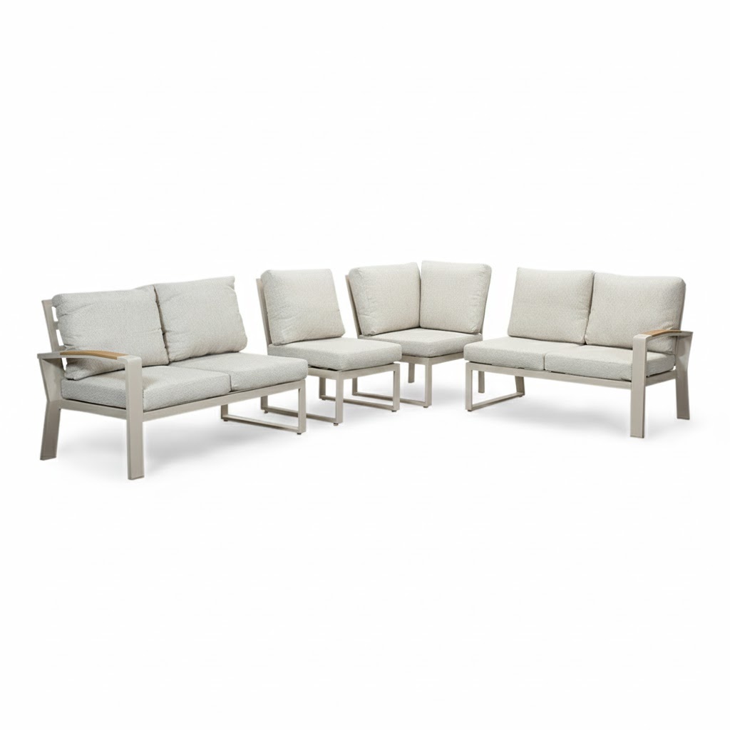 Seattle hoek loungeset met stoel 7 personen | aluminium + polywood | beige | 4-delig - 270x210cm