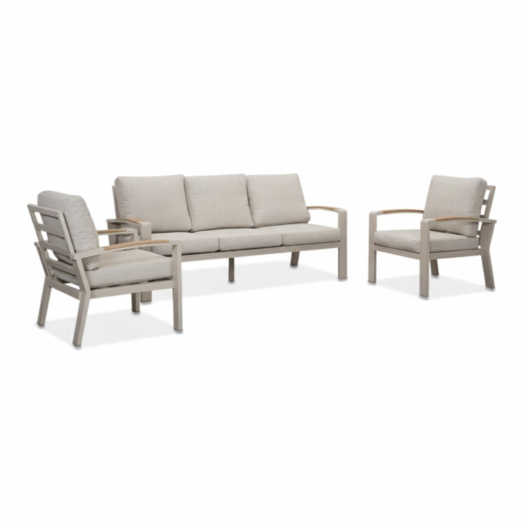 LUX outdoor living Seattle stoel-bank loungeset 5 personen | aluminium + polywood | beige | 4-delig