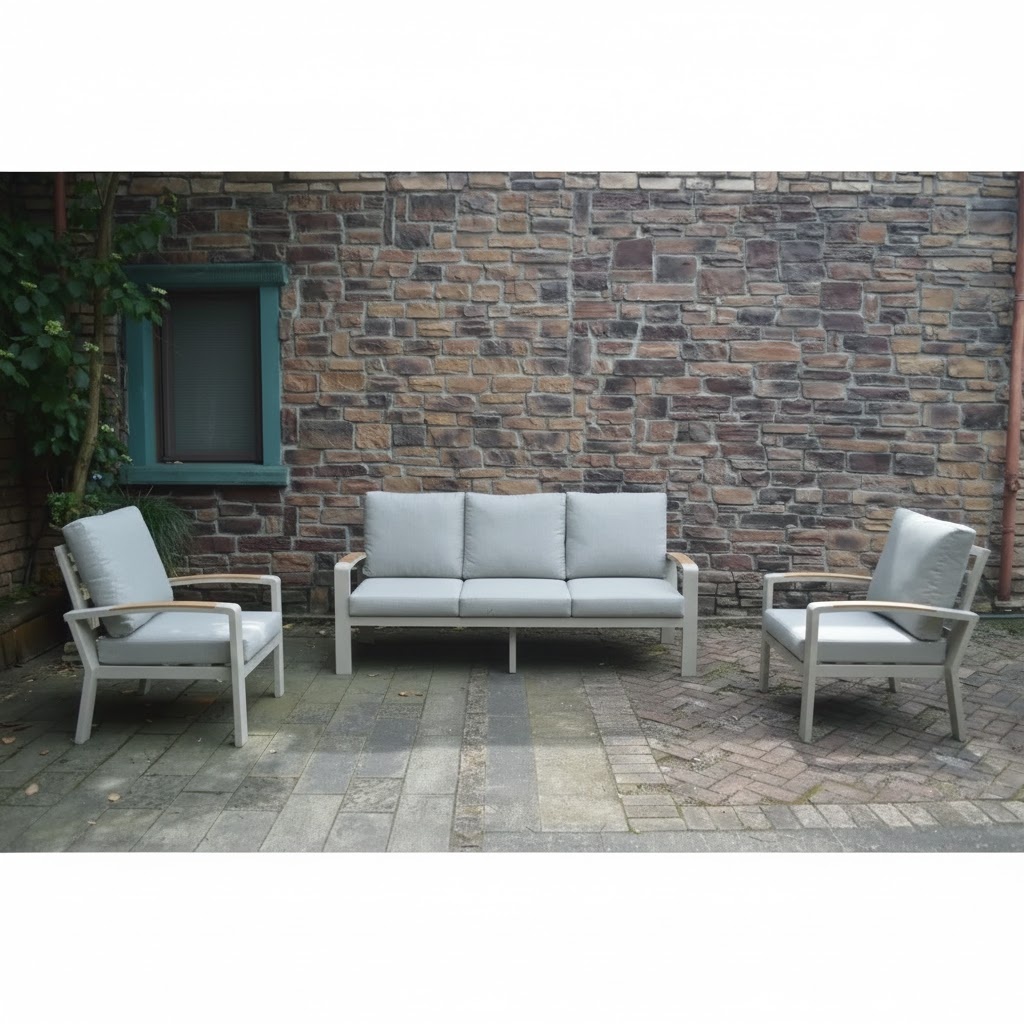 Seattle stoel-bank loungeset 5 personen | aluminium + polywood | beige | 4-delig