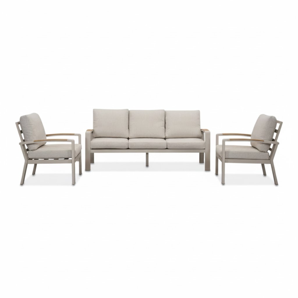 Seattle stoel-bank loungeset 5 personen | aluminium + polywood | beige | 4-delig