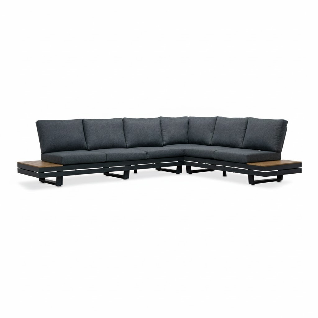 Vegas hoek loungeset-rechts 6 personen | aluminium + polywood | antraciet | 4-delig - 311x230cm