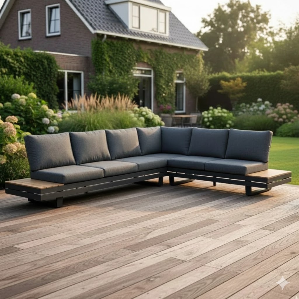 Vegas hoek loungeset-rechts 6 personen | aluminium + polywood | antraciet | 4-delig - 311x230cm