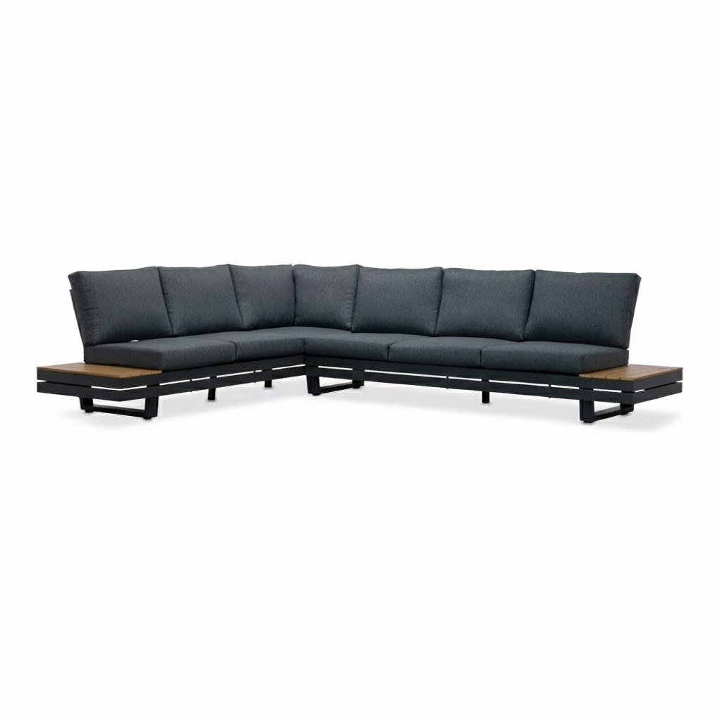 Vegas hoek loungeset-links 6 personen | aluminium + polywood | antraciet | 4-delig - 311x230cm