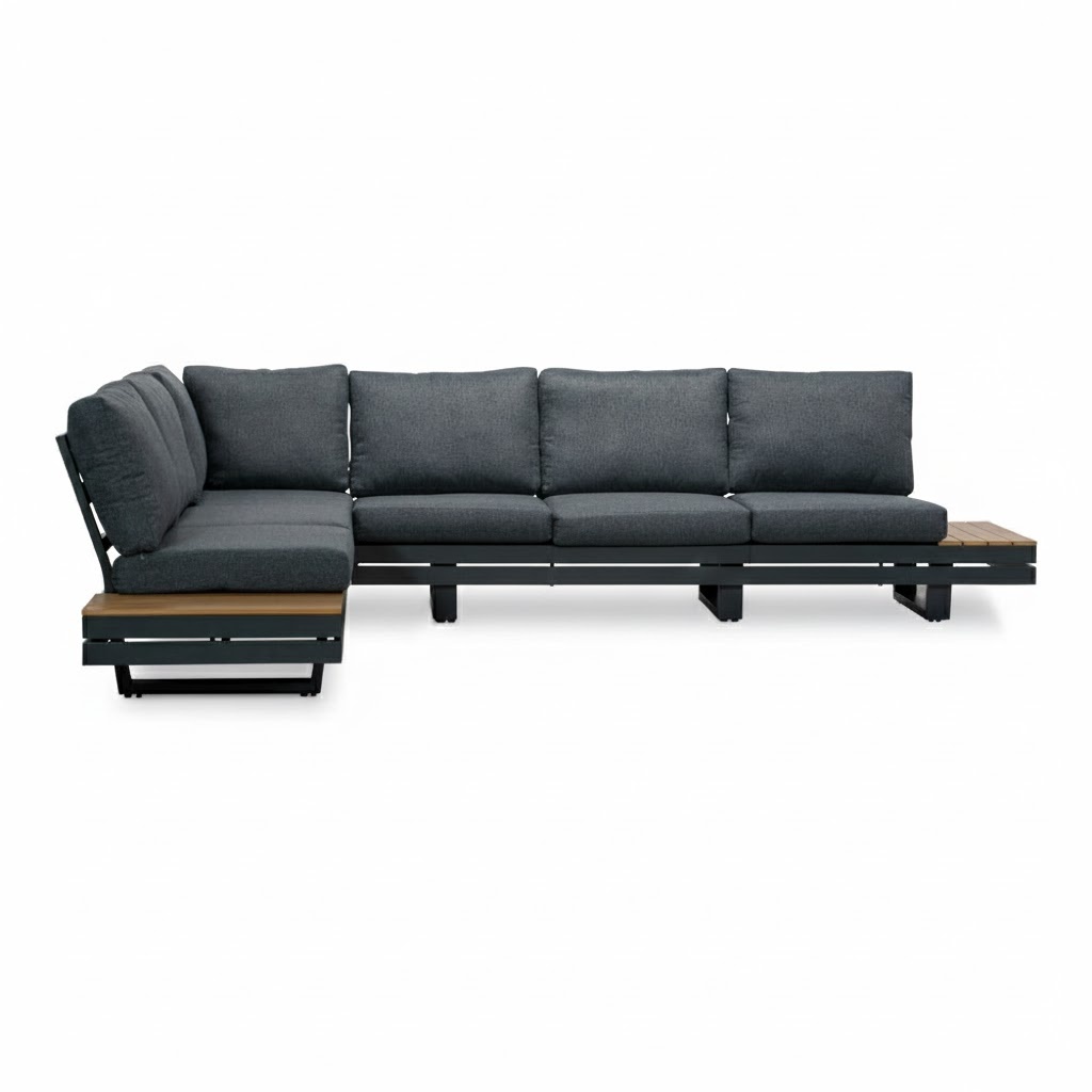 Vegas hoek loungeset-links 6 personen | aluminium + polywood | antraciet | 4-delig - 311x230cm