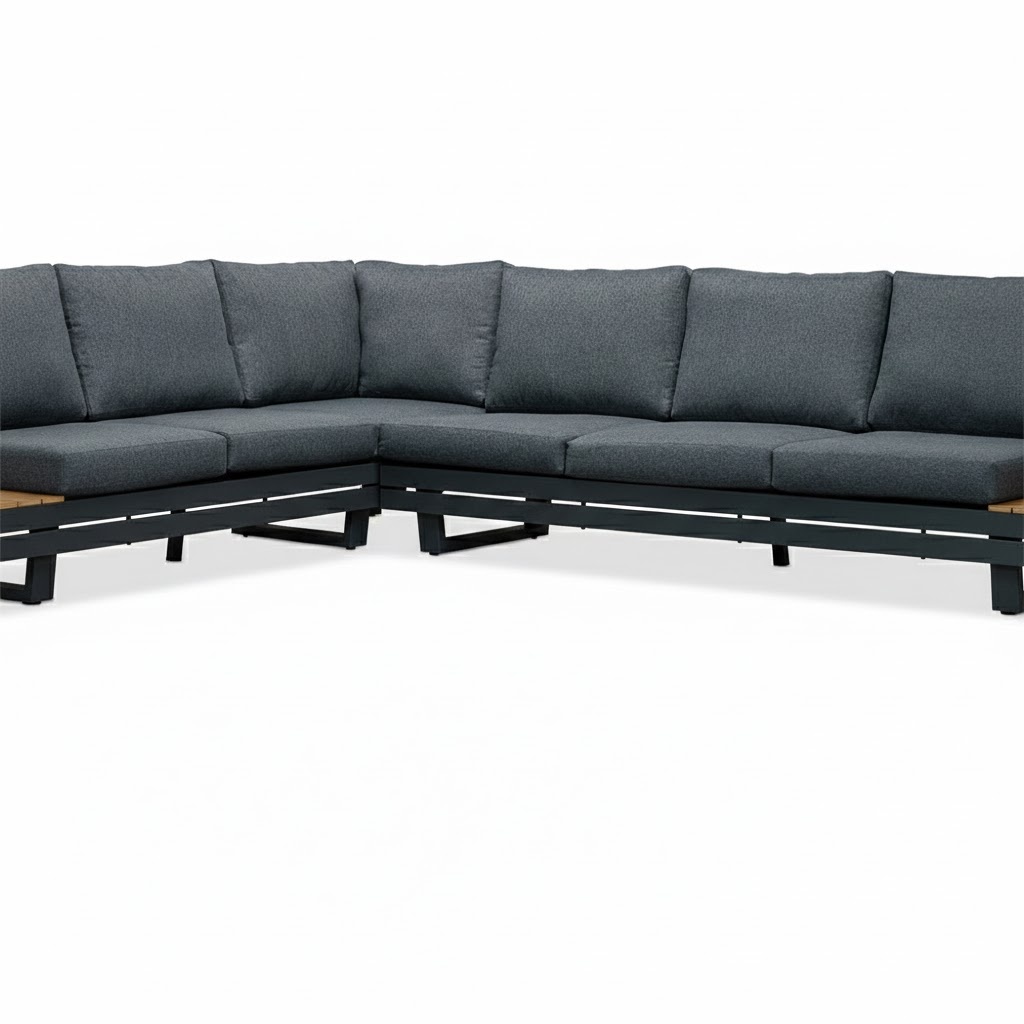Vegas hoek loungeset-links 6 personen | aluminium + polywood | antraciet | 4-delig - 311x230cm