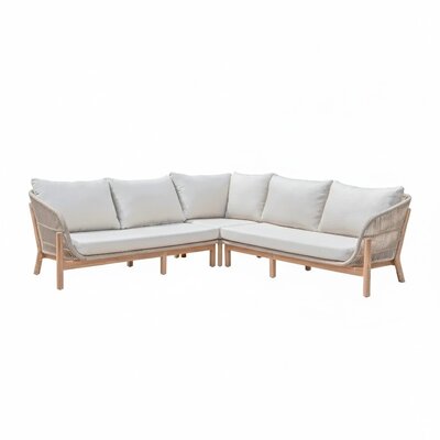 Braga hoek loungeset 5 personen | touw + hardhout | zand | 4-delig - 235x235cm