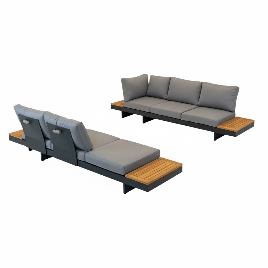 Barbados hoek loungeset 6 personen | aluminium + teakhout | Natural Teak | 5-delig - 323x245cm