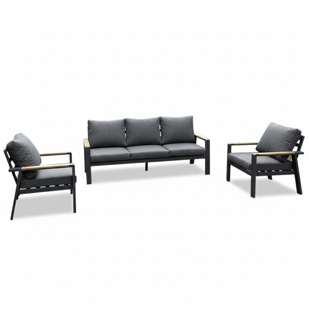 LUX outdoor living Lola stoel-bank loungeset 5 personen | aluminium + polywood | antraciet | 3-delig