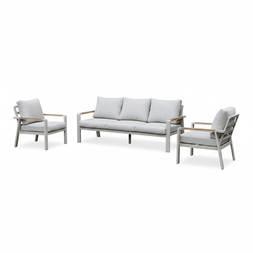 LUX outdoor living Lola stoel-bank loungeset 5 personen | aluminium + polywood | beige | 3-delig