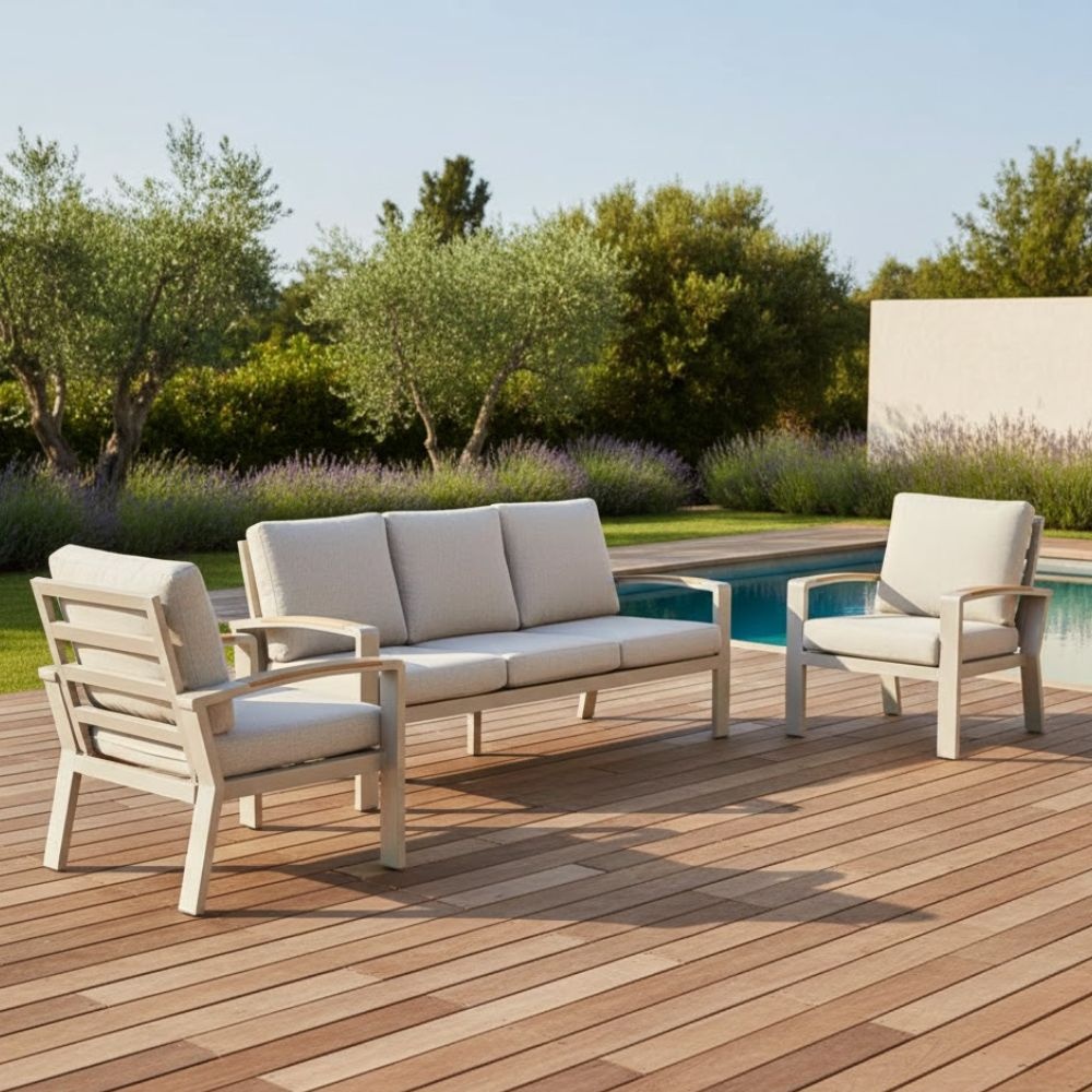 Seattle stoel-bank loungeset 5 personen | aluminium + polywood | beige | 4-delig