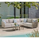 Beau hoek loungeset 6 personen incl. tafels | aluminium + touw | grijs | 6-delig - 304x234cm