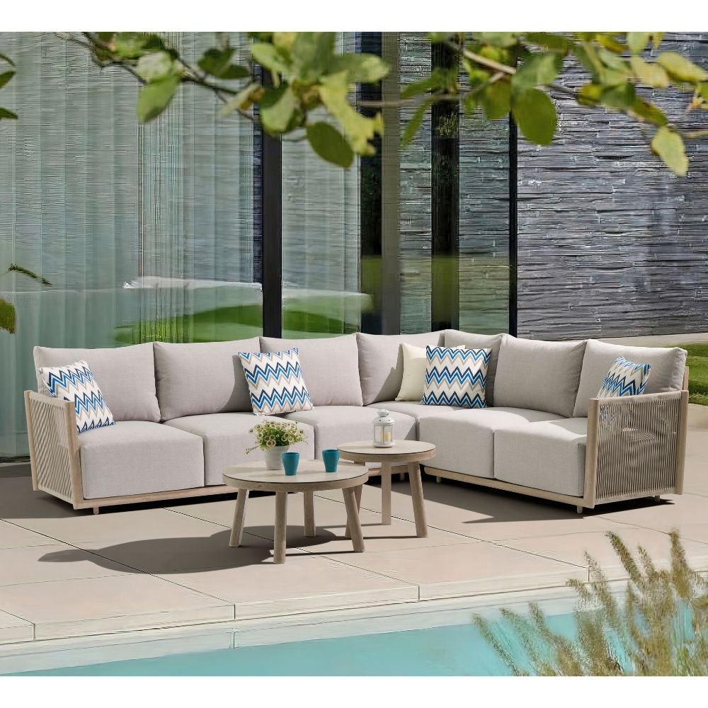 Beau hoek loungeset 6 personen incl. tafels | aluminium + touw | grijs | 6-delig - 304x234cm