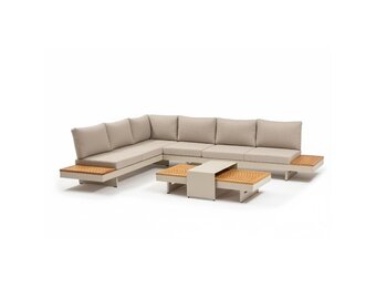 Barbados hoek loungeset beige 6 personen | aluminium + teakhout | Natural Teak | 5-delig - 323x245cm