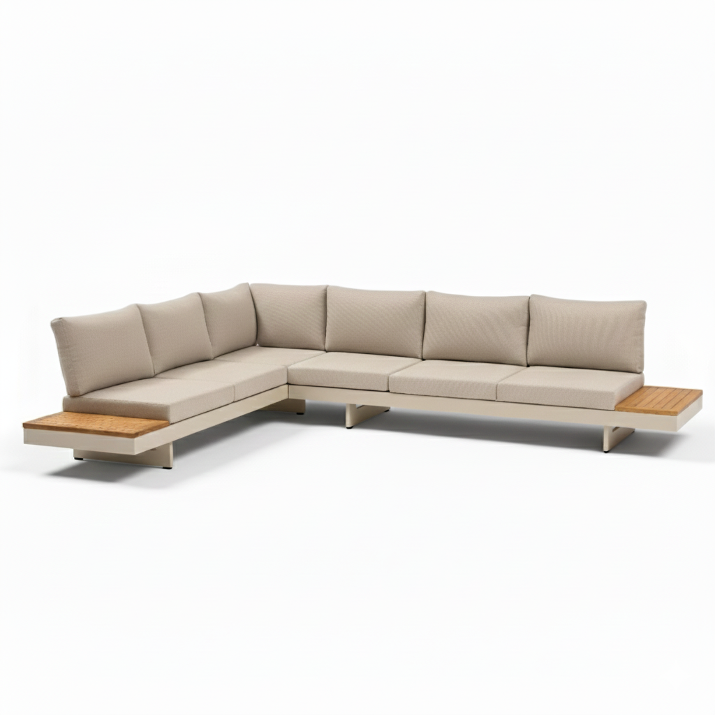Barbados hoek loungeset beige 6 personen | aluminium + teakhout | Natural Teak | 5-delig - 323x245cm
