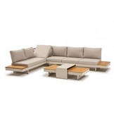 Barbados loungetafel set van 2 | aluminium + teakhout | Natural Teak/beige | 140x70cm