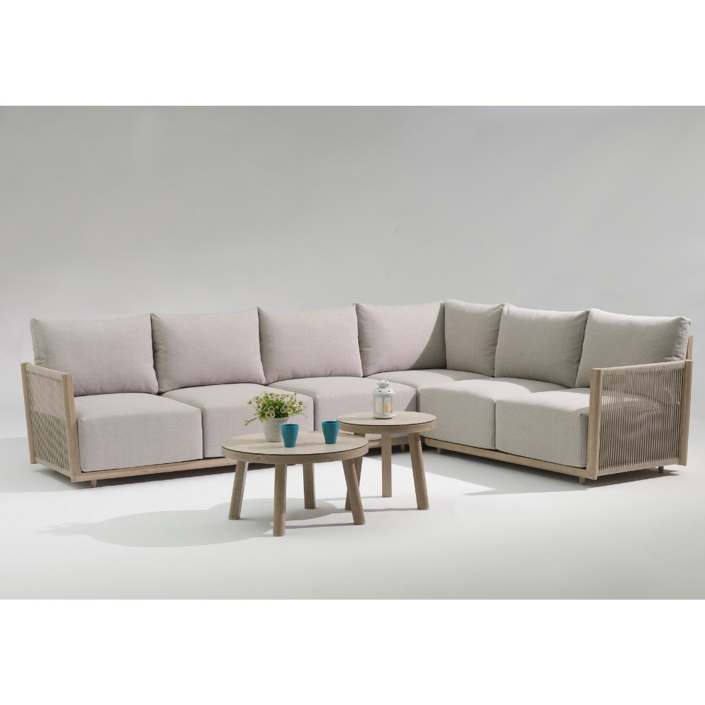 Beau hoek loungeset 6 personen incl. tafels | aluminium + touw | grijs | 6-delig - 304x234cm
