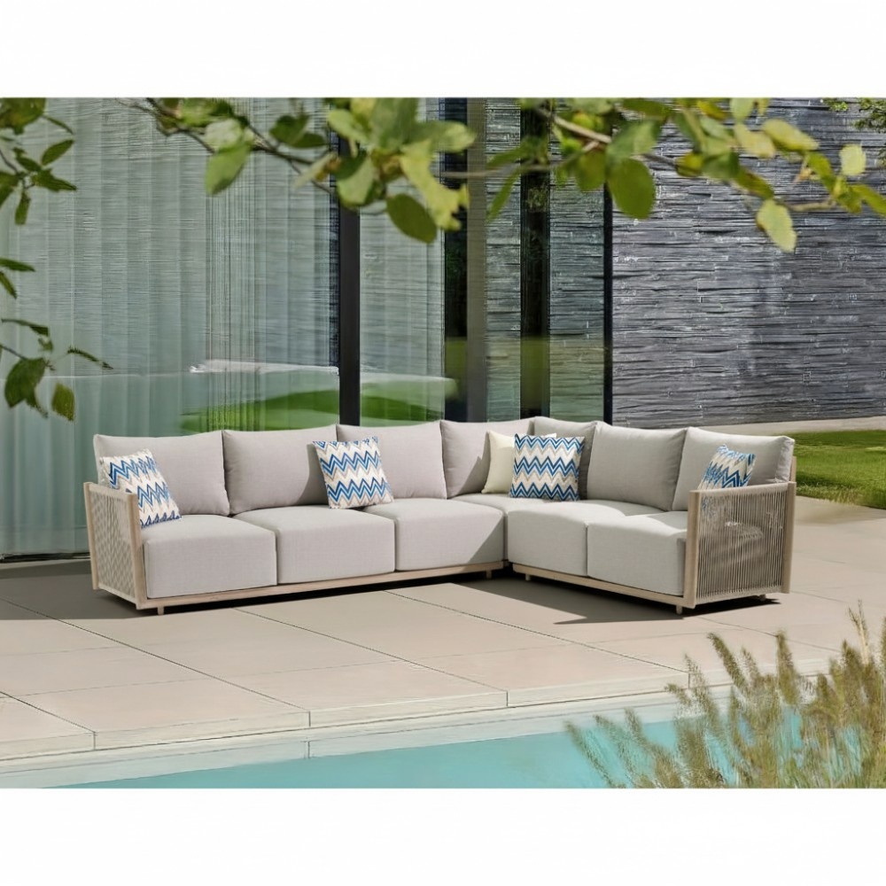 Beau hoek loungeset 6 personen | aluminium + touw | grijs | 4-delig - 304x234cm