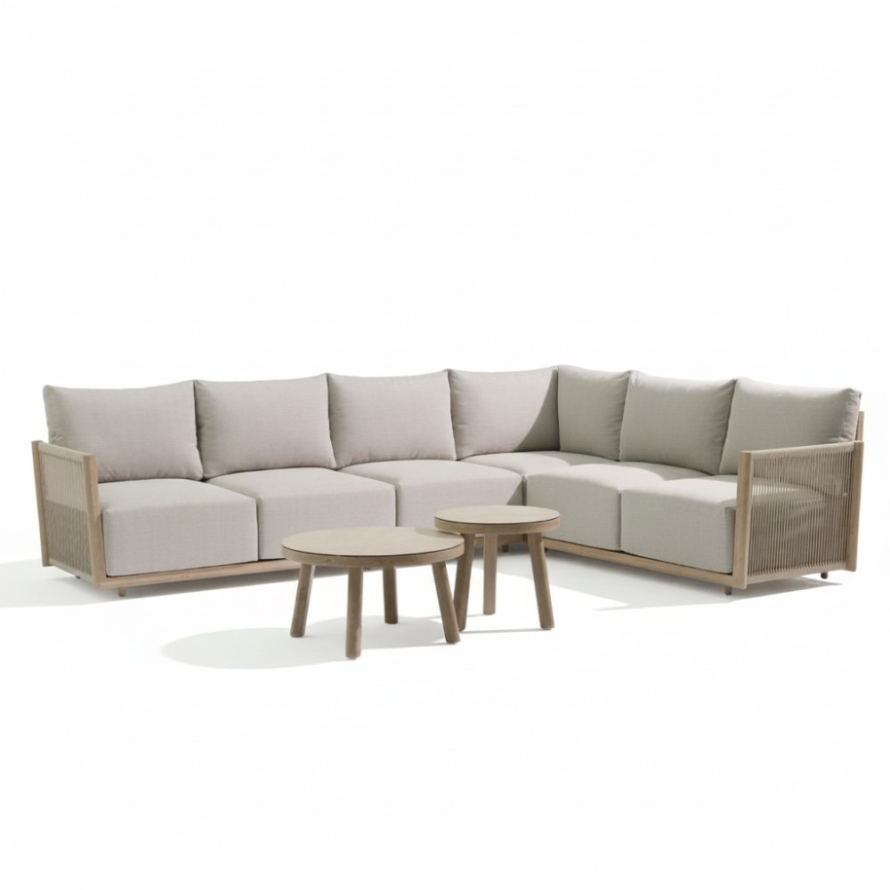 Beau hoek loungeset 6 personen incl. tafels | aluminium + touw | grijs | 6-delig - 304x234cm