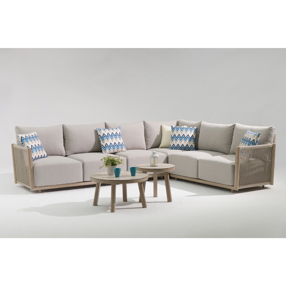 Beau hoek loungeset 6 personen incl. tafels | aluminium + touw | grijs | 6-delig - 304x234cm