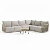 Beau hoek loungeset 6 personen incl. tafel 70cm rond | aluminium + touw | grijs | 5-delig - 304x234cm