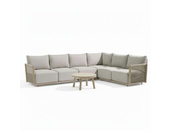 Beau hoek loungeset 6 personen incl. tafel 70cm rond | aluminium + touw | grijs | 5-delig - 304x234cm