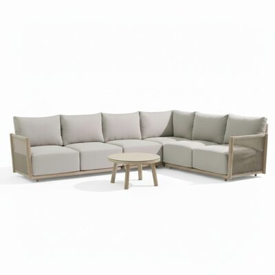 Beau hoek loungeset 6 personen incl. tafel 70cm rond | aluminium + touw | grijs | 5-delig - 304x234cm