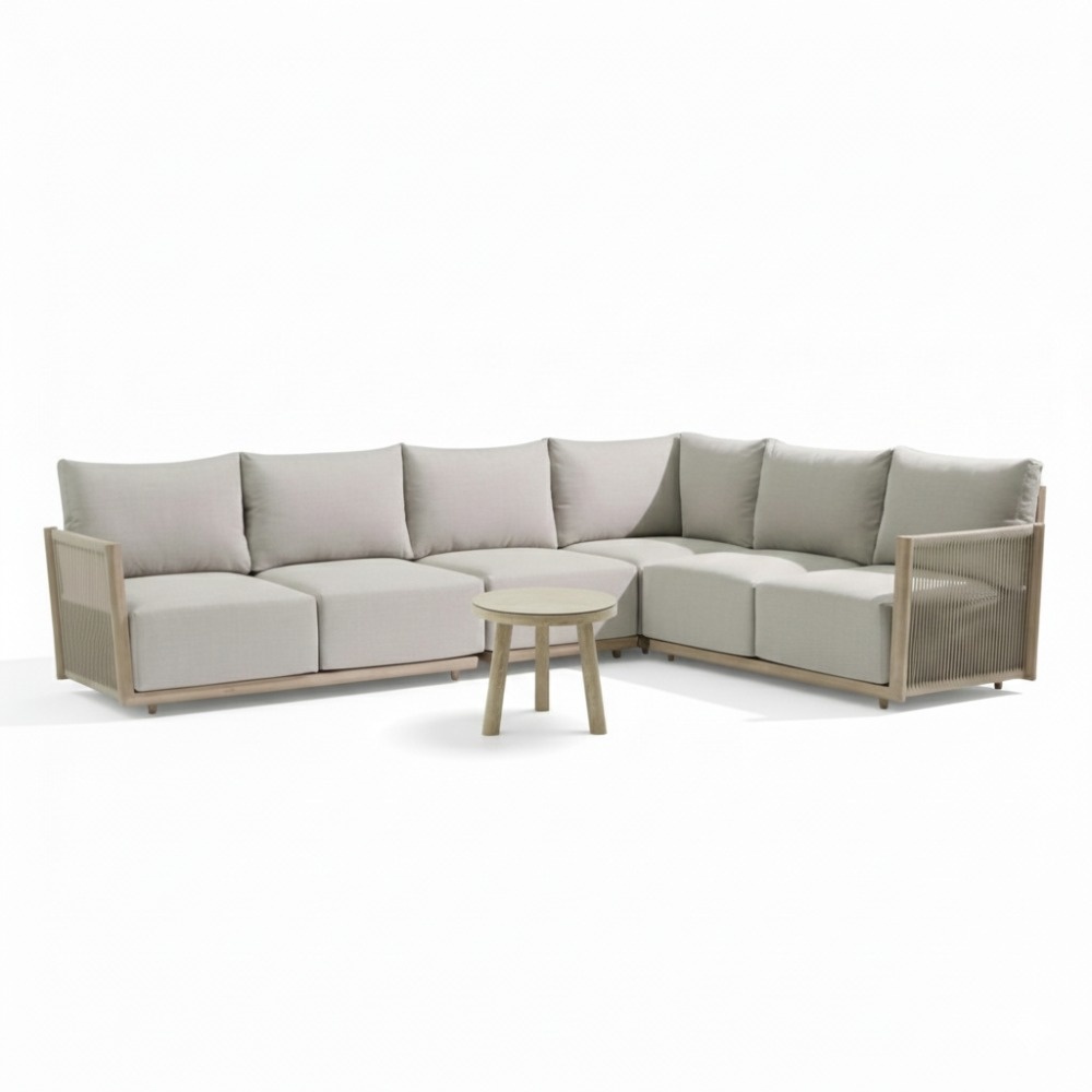 Beau hoek loungeset 6 personen incl. tafel 50cm rond | aluminium + touw | grijs | 5-delig - 304x234cm
