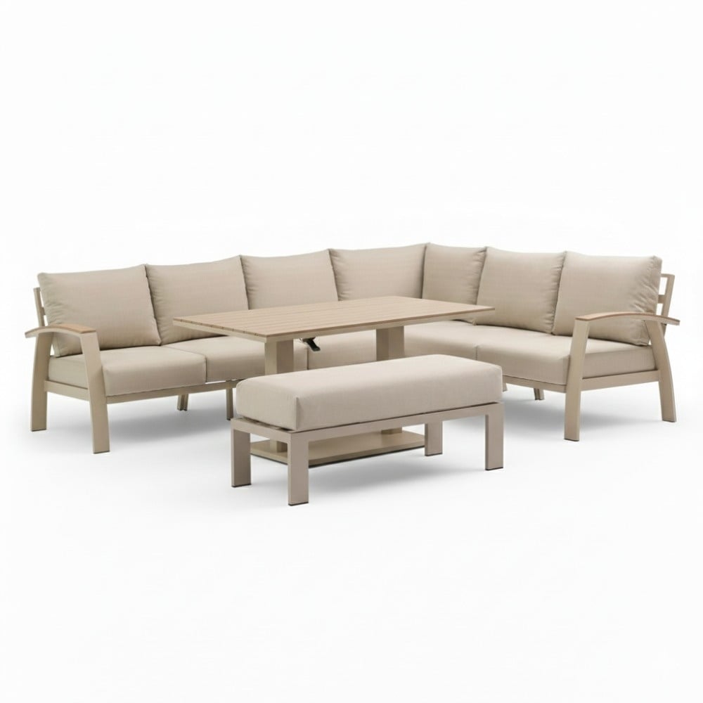 LUX outdoor living Bordeaux dining loungeset incl. bank 8 personen | aluminium + polywood | beige | 5-delig 290x225cm