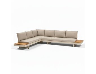 Barbados hoek loungeset | aluminium + teak | beige | 5-delig - 323x245cm