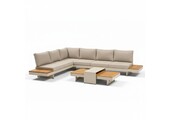 Barbados hoek loungeset beige 6 personen | aluminium + teakhout | Natural Teak | 5-delig - 323x245cm
