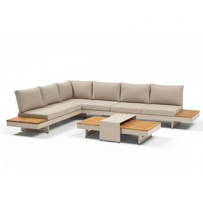Barbados hoek loungeset beige 6 personen | aluminium + teakhout | Natural Teak | 5-delig - 323x245cm