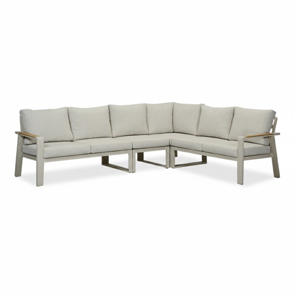 LUX outdoor living Lola hoek loungeset L-vorm 6 personen | aluminium + polywood | beige | 4-delig 288x220cm