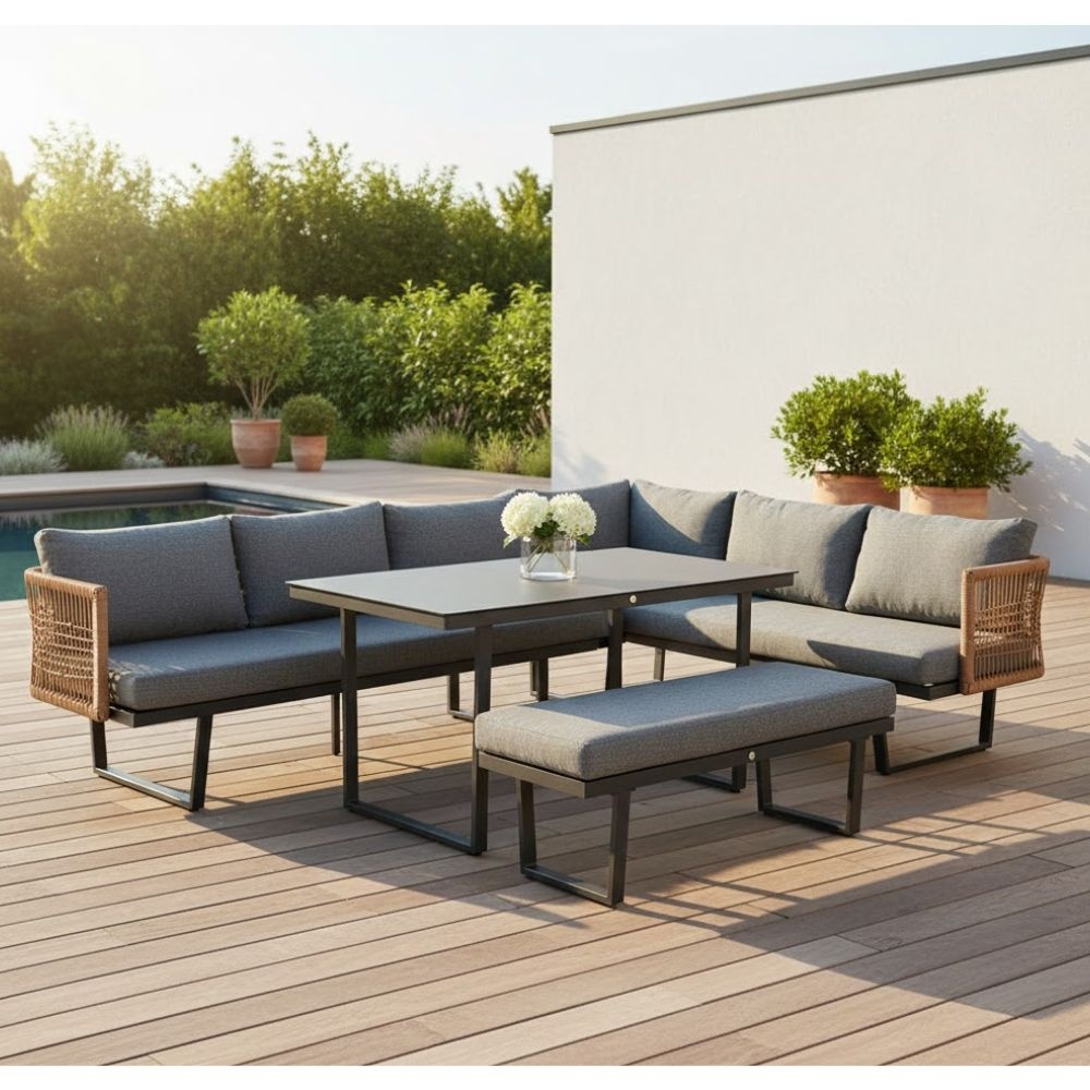 Moskou dining loungeset 8 personen | aluminium + wicker | antraciet | 4-delig - 258x197cm