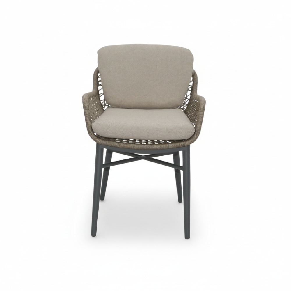 Mila dining tuinstoel | touw + aluminium | beige/antraciet
