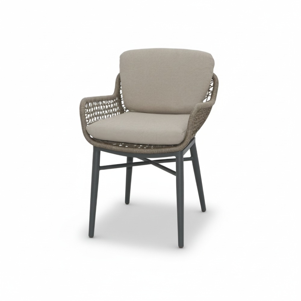 Mila dining tuinstoel | touw + aluminium | beige/antraciet