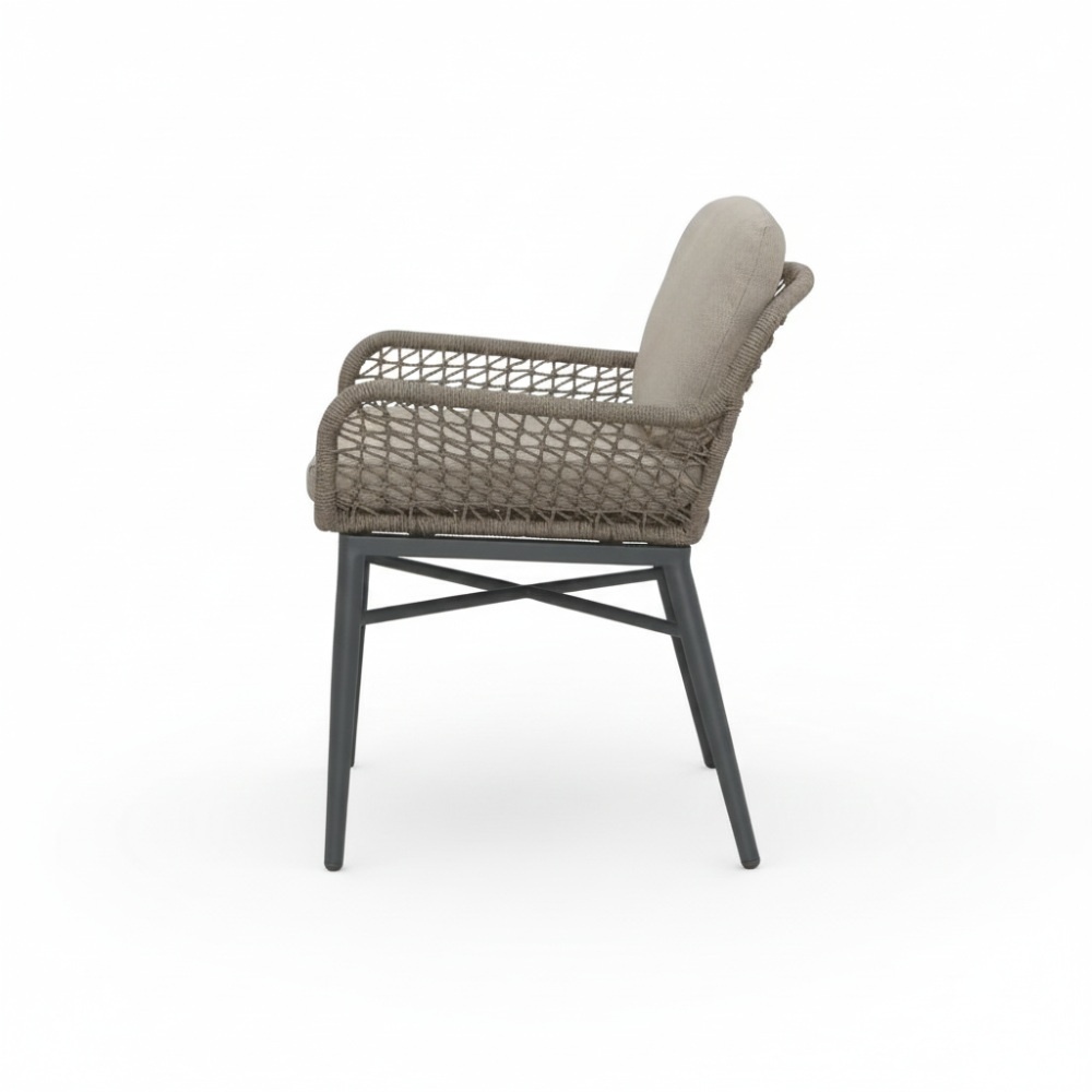 Mila dining tuinstoel | touw + aluminium | beige/antraciet