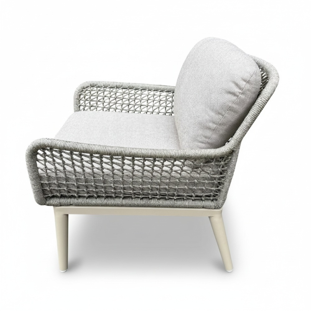 Mila low dining tuinstoel | touw + aluminium | beige