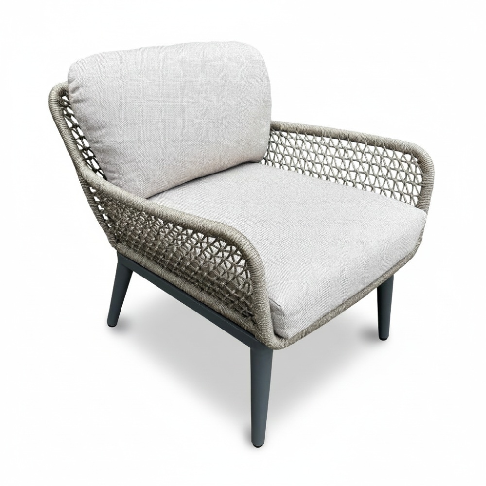 Mila low dining tuinstoel | touw + aluminium | beige/antraciet