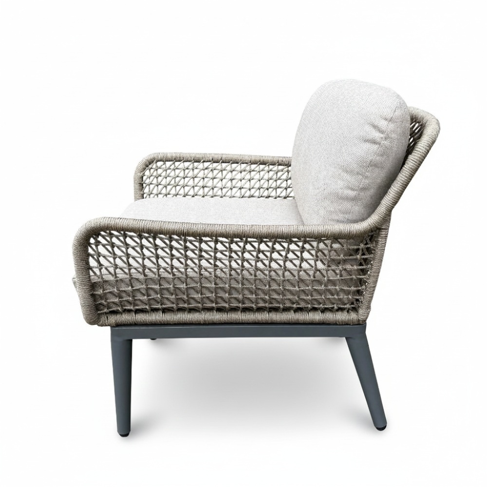 Mila low dining tuinstoel | touw + aluminium | beige/antraciet