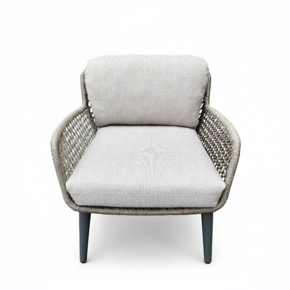 Mila low dining tuinstoel | touw + aluminium | beige/antraciet