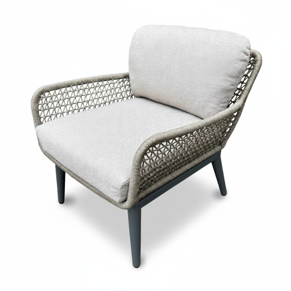 Mila low dining tuinstoel | touw + aluminium | beige/antraciet