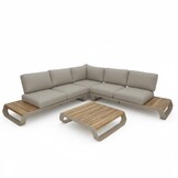 Palm Springs hoek loungeset 5 personen | aluminium + hardhout | beige | 4-delig - 267x267cm