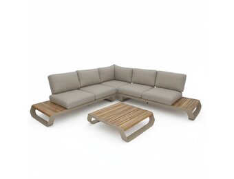 Palm Springs hoek loungeset 5 personen | aluminium + hardhout | beige | 4-delig - 267x267cm